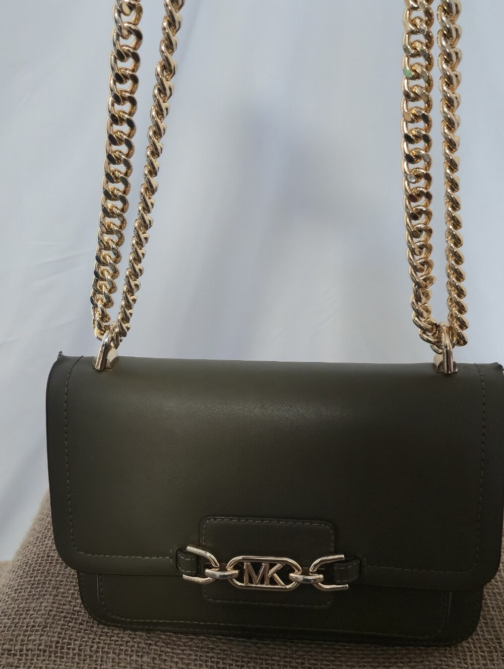 Michael Kors Olive Green Leather Chain Shoulder Bag